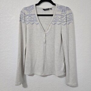 Vineyard Vines M‎ Waffle Knit Long Sleeve Top Blue Fair Isle Henley Casual Comfy